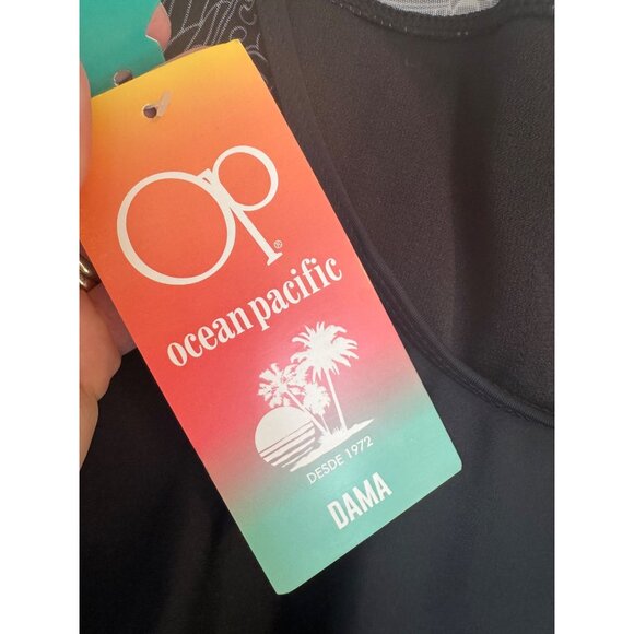 OP Ocean Pacific Dama Black Size Size XL Black One Piece Swimsuit NWT Padded Cup - Picture 3 of 7